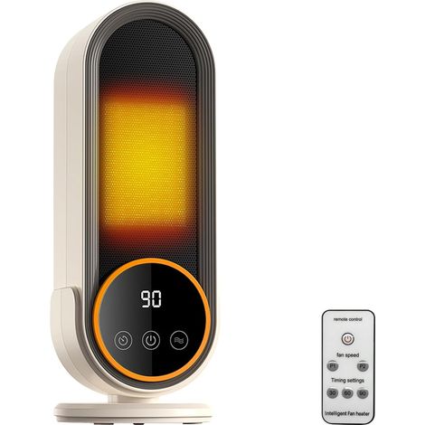 1200W electric heater with PTC heating element, two temperature settings, 30/60/90 minute timer, white. (1/4)