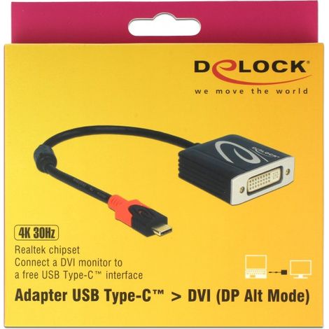 Adaptador USB Tipo-Cª macho DVI hembra (Modo DP Alt) 4K 30 Hz