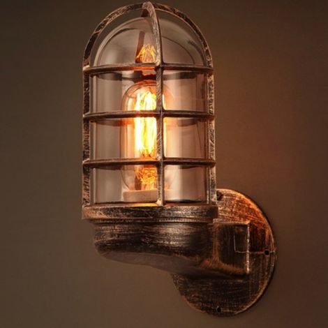 Wandleuchte in Käfigform im Retro-Industriestil, dekorative Beleuchtung, Wandleuchte aus Eisen und Kupfer (Leuchtmittel nicht enthalten) (Bronzefarbe) (1/5)