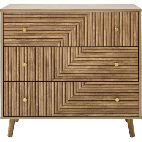 Calicosy – Commode enfant 3 tiroirs – Façades lamellées – Largeur 40 cm x Longueur 80 cm x Hauteur 75 cm – 4 pieds bois décoratifs (1/5)