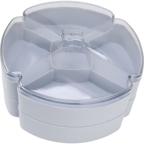 Plateau de service compartimenté en plastique à double compartiment, avec couvercle, bleu, idéal pour les noix, les bonbons et les fruits secs. (1/5)
