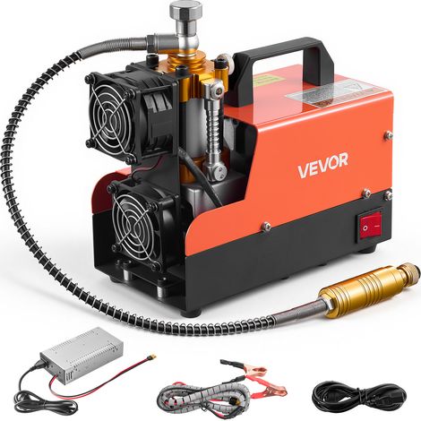 VEVOR Compresseur deAir PCP 30 MPa 250 W Compresseur Portable Arret Manuel, pour Carabine a Air, Marqueurs de Paintball, Petites Bouteilles de Plongee, DC 12 V/AC 230 V, avec Convertisseur Externe (1/5)