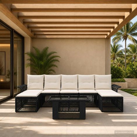 vidaXL Set Divano da Giardino 8 pz Nero e Bianco Crema polyrattan (1/5)