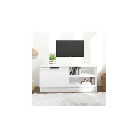 Meuble TV Blanc brillant 80x35x36,5 Bois d'ingénierie (1/5)