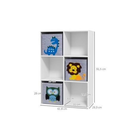 Bibliothèque enfant blanche et grise avec 3 bacs de rangement et 4 compartiments pour chambre et salle de jeux (1/5)