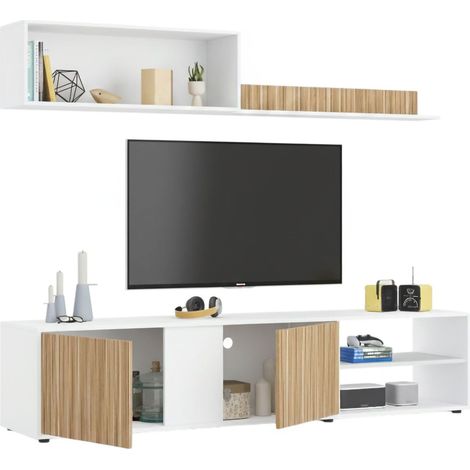 Dmora - Wohnwand Daasmundse, TV-Ständer, Wohnzimmermöbel, Zusammensetzung des Wohnzimmersets, Wohnzimmerset mit Wohnwand, 180x33x40 cm, Weiß und Eiche