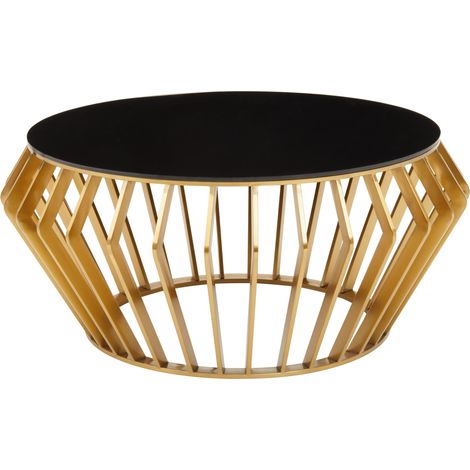 Interiors by Premier Black and Gold Round Coffee Table, Modern Black Glass Coffee Table, Luxury Metal and Glass Coffee Table (1/4)