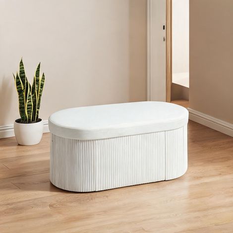 Pouf coloris blanc crème en polyester 76 x 38 x 35 cm (1/5)