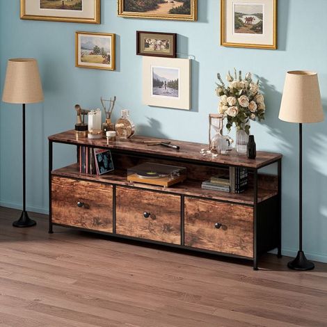 Mobile TV LED da Salotto - Stile retrò - Legno - Pannelli di particelle - 3 cassetti 1 mensola - Mobile di stoccaggio - 108x29x57 cm