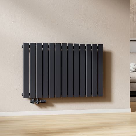 EMKE Radiateur Eau Chaude Mural en Acier, Radiateur Panneau Plat Monocouche, Installation Murale, Connexion Latérale G1/2, 730W, Anthracite 63×100 cm