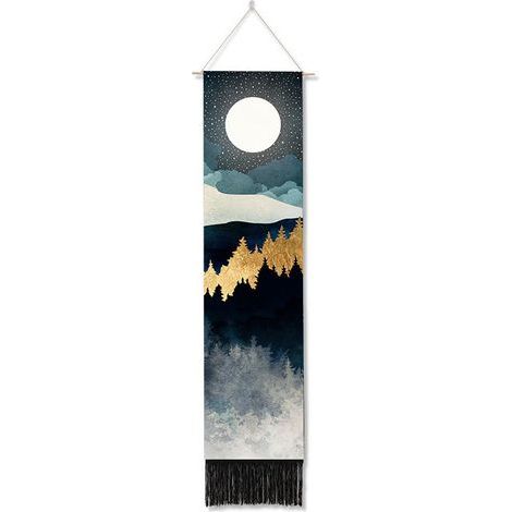 1 Set Narrow Tapestry Long Wall Hanging Landscape Painting Nature Scenery Tapestry for Bedroom Vertical Tapestry