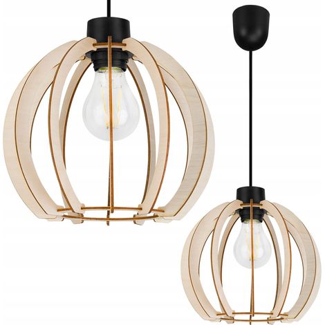 Moderne LED-Deckenpendelleuchte aus Holz (1/5)