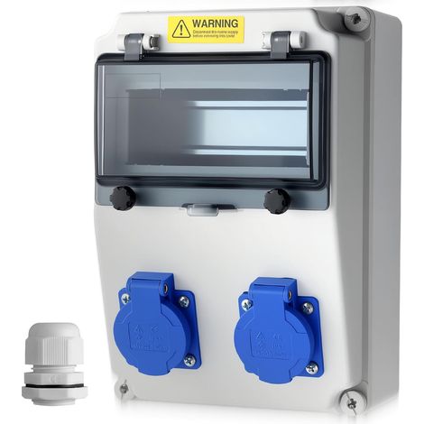 Coffret Électrique de Chantier Boîtier de Prise Étanche IP66,Prise Schuko x2,Coffret Électrique Compact pour Chantier,Extérieur,Camping,Sans Interrupteur Différentiel (1/5)
