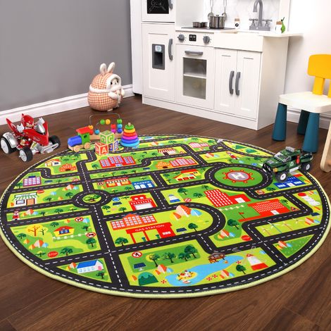 Tapis de jeu éducatif pour enfant – Surface douce, antidérapante et lavable – Motif ville et aéroport, idéal chambre, apprentissage voitures – Noir Black Street, 120x120cm (1/5)