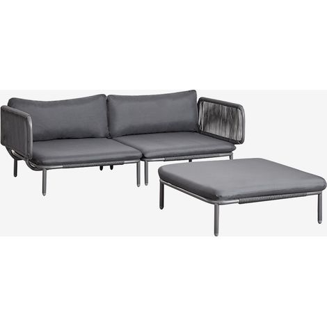 Sofá modular de jardín de 2 piezas con 2 módulos esquineros y puff en acero Roubly SKLUM       