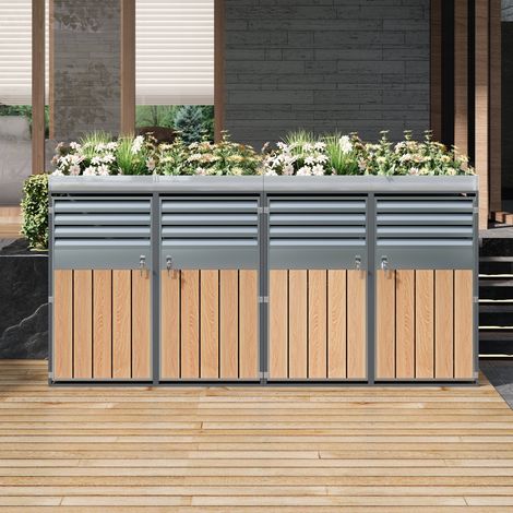 Mülltonnenbox ,Lüftungsöffnung mit Lamellen, trash storage compartments,Abschließbar, Vier Türen,Pflanzfläche