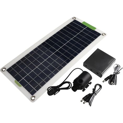 Pompe CC pour fontaine, bassin et aménagements extérieurs. Kit solaire 12 V avec panneau de 50 W pour un débit de 800 l/h.