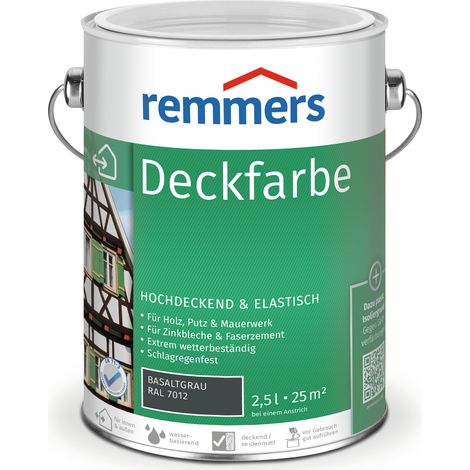 Remmers Deckfarbe basaltgrau (RAL 7012), 2,5 Liter, Deckfarbe für innen und außen, Wetterschutzfarbe viele Untergründe, hochdeckend, wetterfest