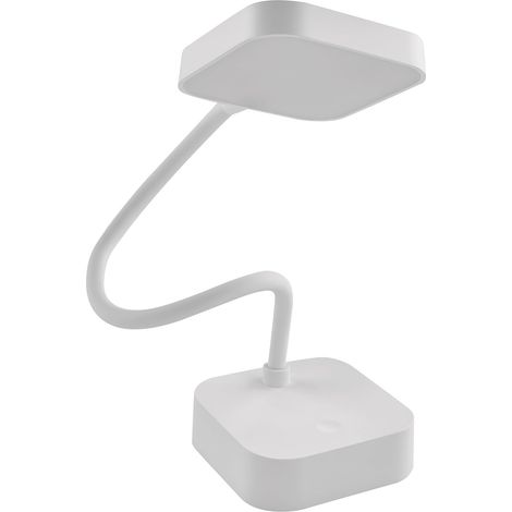 Lampe de bureau LED rechargeable via USB, durée d'éclairage de 96 h, puissance 2 W, luminosité 100 lm, sans fil, flexible, gradation en continu, câble de charge USB de 1 m, blanc