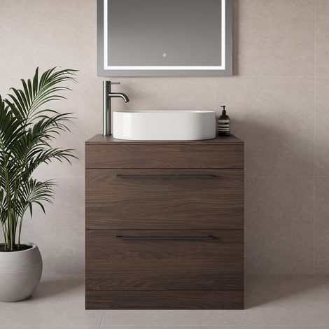Napoli 460 Brown Oak 800mm 2 Drawer Vanity Unit for Countertop Basins - 800mm - Gunmetal Grey 480mm Handle