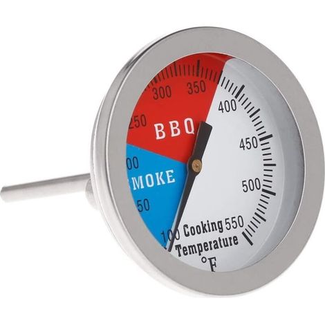 Thermomètre pour Barbecue Charbon de Bois Fumoir - 76mm Thermomètre Four à Pizza en Acier Inoxydable - pièces de Rechange pour BBQ-Avec indicateurs Fahrenheit et chaleur (1/4)