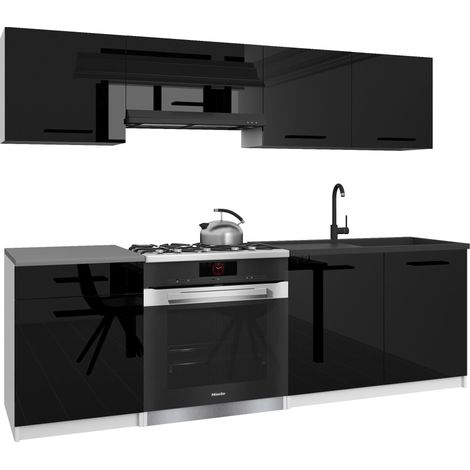 Belini ITALIA 1 Cuisine Equipée Modulaire Complète - 180 cm. Meubles Hauts Bas avec Plan de Travail, Noir Très Brillant (1/5)