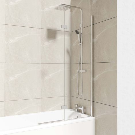 Polished Chrome 875mm Right Hand Two Panel Infold Bath Shower Screen (1/5)