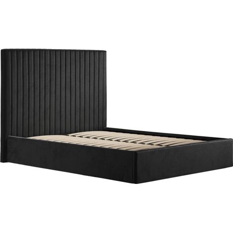 Berlin Tall Ottoman Double Bed Frame (Pack of 2) - Velvet - L203 x W154 x H124 cm - Black - Flat Pack