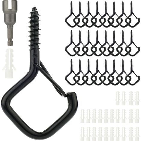 Irovami Crochets suspension 25 pièces – Boucle sécurité, résistants au vent, noir – Idéal pour guirlandes, plantes, déco Noël, terrasse (1/5)