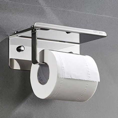 Wall Mounted Toilet Paper Holder with Storage Shelf Made of 304 Stainless Steel, Bathroom Phone Holder Silver (1/4)