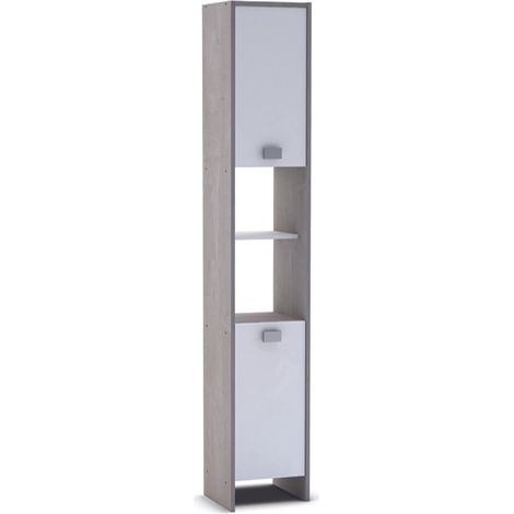 Colonne SDB en mélamine avec 2 portes, Coloris chène champagne, 33.6 x 184.7 x 32.6 cm -PEGANE-