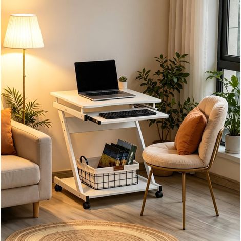 Scrivania informatica mobile con ruote, 60 x 48 x 73 cm, bianco HAVRYA (1/5)