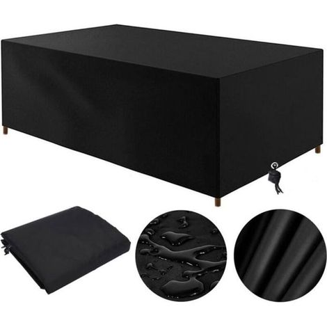 Housse table jardin 210x110x70 cm – 210D, imperméable, anti-UV – Noire – Protection (1/4)