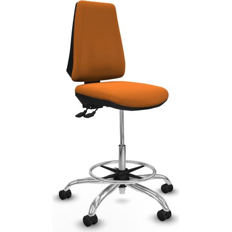 Taburete Elche AS similpiel naranja base cromada ruedas 65mm nailon