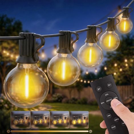 Guirlande Lumineuse Extérieur Guinguette LED 45M avec Télécommande, 45+2 G40 Ampoules IP44 Étanche Guirlande Guinguette Extérieur pour Jardin Terrasse Balcon Pergola, Décoration Mariage & Fêtes (1/5)