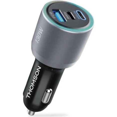 Car charger - THOMSON - 130 W - Total new generation GaN technology - 2 USB-C - PD 100 W + pd 30 W