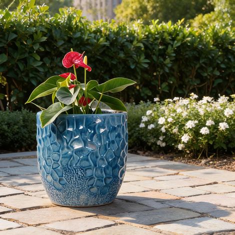 Pot de fleurs en céramique bleu 38 cm artisanal 38 x 38 x 38 cm (1/5)