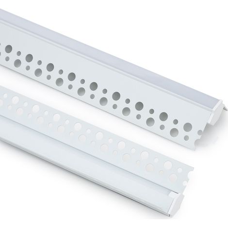 Perfil Aluminio Integrado en Escayola/Pladur Esquina Arista Tira LED hasta 9 mm con Tapa Continua Blanco 2 m Blanco traslúcido