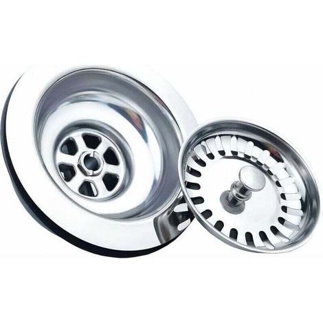 Bonde d’évier sans trop-plein avec panier en inox Ø 114 mm (1½ pouce), acier inoxydable et ABS, livré avec bonde et panier (1/3)