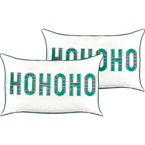 Set of 2 Scatter Cushions Cotton Fabric Throw Pillow Christmas Caption 30 x 50 cm White Joycandy (1/5)