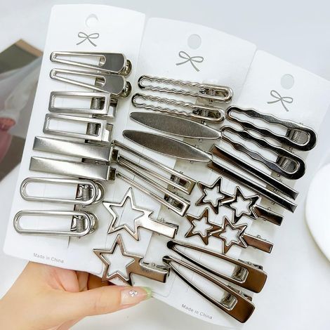 24 silberne Haarspangen – 12 Paare – Metall – Krokodil- und Sternspangen – Für Ponyfrisuren und andere Frisuren – Damen (1/5)