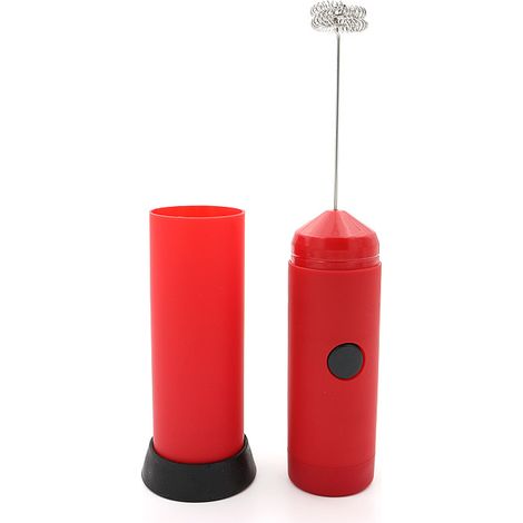 Mousseur à lait électrique, mini fouet en acier inoxydable à piles, mousseur à lait en acier inoxydable facile à nettoyer avec support pour latte/cappuccino/chocolat chaud, rouge (1/2)