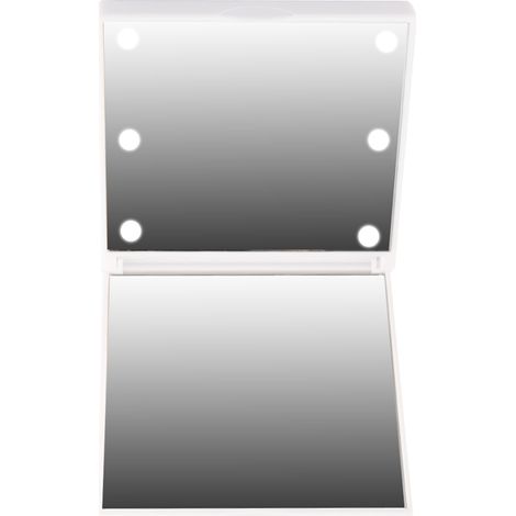 Miroir de poche pliant portable 6 LEDs pour maquillage, alimenté par batterie (Blanc) (1/5)