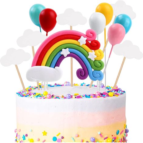 Décoration Gâteau, 12PCS 3D Arc en Ciel Ballon Deco Gteau Anniversaire Fille Collection de FigurinesCake Cupcake Happy Birthday Toppers Pour Enfants Fête d'anniversaire
