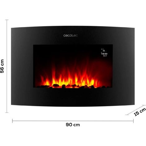 Cecotec – Chimenea eléctrica decorativa 35" con mando y Wi-Fi – Potencia 2000W – Calienta hasta 30 m² – Diseño curvo con llamas LED