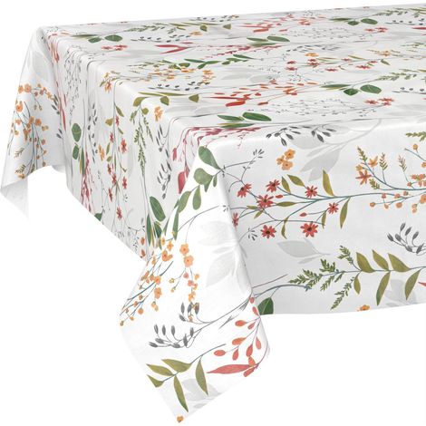 Nappe en Toile cirée Lavable, Facile d'entretien, imperméable, Effet Lotus, pour Table de Jardin, Naturel, 240 x 140 cm, Bord coupé (1/5)