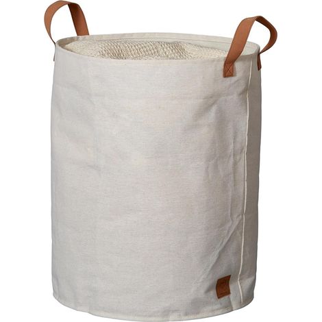Panier Rangement Pliable en Lin Beige, Poignées Cuir Textile, Polyvalent, Panier à Linge, Boîte de Rangement Tissu, 40x40x45cm (1/5)