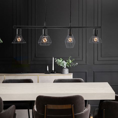 Hängelampe Esszimmertisch Lampe Wohnzimmer Industrial Hängeleuchte schwarz Metall 4 flammig, 4x E14, LxBxH 75x13x150 cm