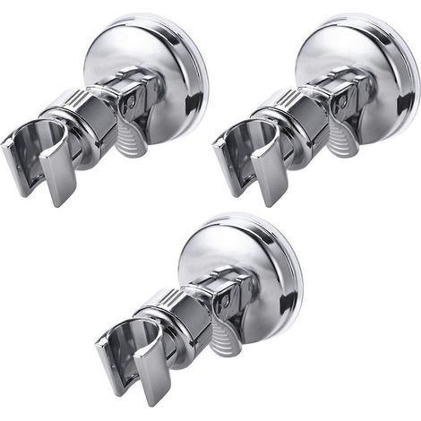 Support mural chromé à ventouse pour douchette à main, réglable sur 3 supports de pommeau de douche, avec ventouse puissante. (1/4)