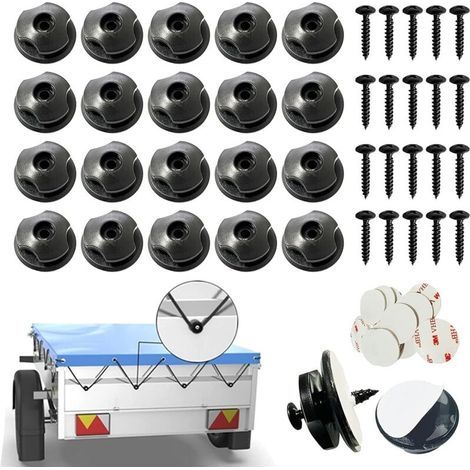 Lot de 20 crochets ronds pour bâche – Plastique rigide et acier galvanisé – Fixation optimale pour remorque et bâches – Diamètre 8mm (1/5)